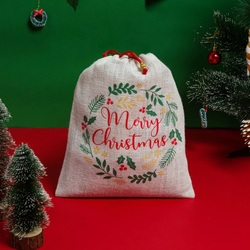 Jute Cottage Merry Christmas Wreath String Pouch 11x9 - A-198